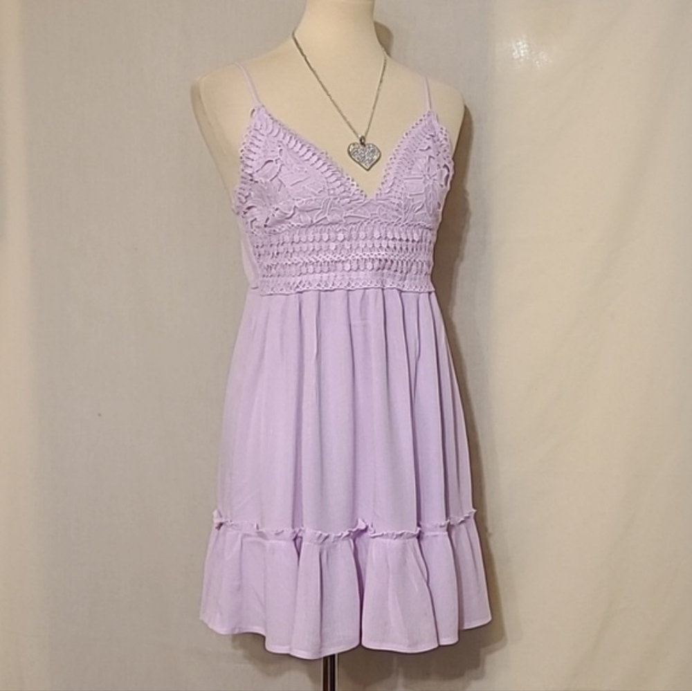 Timing Lavender Lace Bodice Mini Dress - Picture 2 of 11